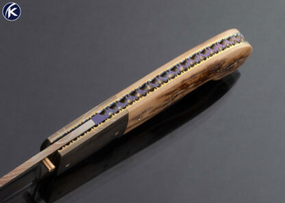 Jim Downs Custom Knife Mammoth and Blued Damascus Linerlock - Image 5