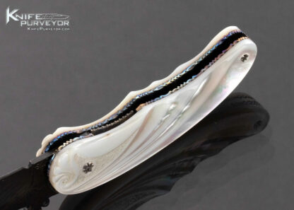 Joseph Szilaski Custom Knife Carved Mother Of Pearl and Carbon Steel Linerlock 16798