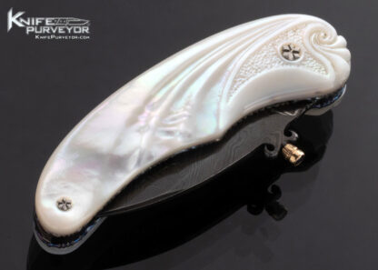 Joseph Szilaski Custom Knife Carved Mother Of Pearl and Carbon Steel Linerlock - Image 4