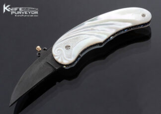 Joseph Szilaski Custom Knife Carved Mother Of Pearl and Carbon Steel Linerlock 16798