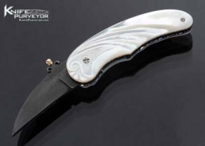 Joseph Szilaski Custom Knife Carved Mother Of Pearl and Carbon Steel Linerlock 16798