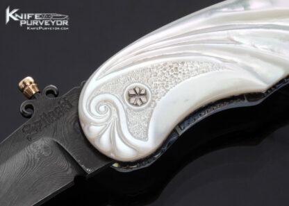 Joseph Szilaski Custom Knife Carved Mother Of Pearl and Carbon Steel Linerlock - Image 2