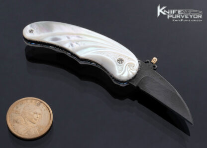 Joseph Szilaski Custom Knife Carved Mother Of Pearl and Carbon Steel Linerlock - Image 3