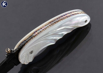 Joseph Szilaski Custom Knife Carved Mother Of Pearl and Carbon Steel Linerlock - Image 5