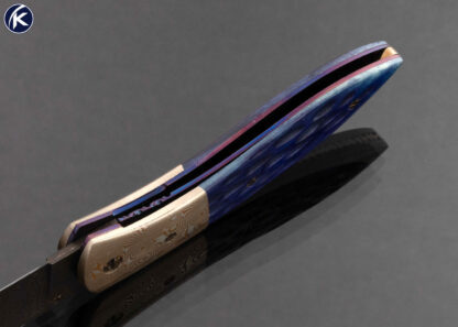 Rick Dunkerley Custom Knife Damascus and Mokume with Dyed Giraffe Bone Linerlock 16795
