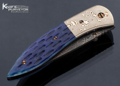 Rick Dunkerley Custom Knife Damascus and Mokume with Dyed Giraffe Bone Linerlock - Image 4