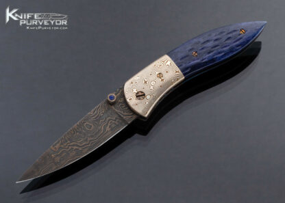 Rick Dunkerley Custom Knife Damascus and Mokume with Dyed Giraffe Bone Linerlock 16795