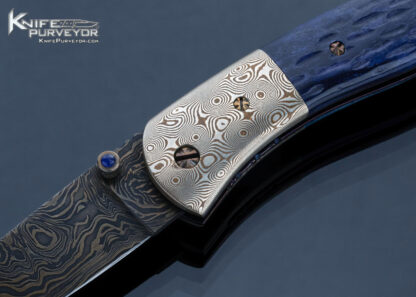 Rick Dunkerley Custom Knife Damascus and Mokume with Dyed Giraffe Bone Linerlock - Image 2