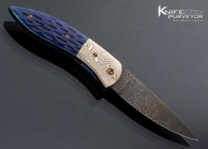Rick Dunkerley Custom Knife Damascus and Mokume with Dyed Giraffe Bone Linerlock - Image 3