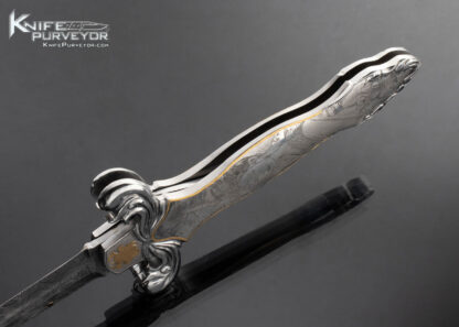 Shaun and Sharla Hansen Custom Knife Sole Authorship Engraved Samurai Dual Action Automatic Dagger 24Kt Gold Inlays with Guard Release - Image 7