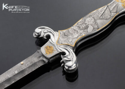 Shaun and Sharla Hansen Custom Knife Sole Authorship Engraved Samurai Dual Action Automatic Dagger 24Kt Gold Inlays with Guard Release - Image 2