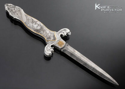 Shaun and Sharla Hansen Custom Knife Sole Authorship Engraved Samurai Dual Action Automatic Dagger 24Kt Gold Inlays with Guard Release - Image 4