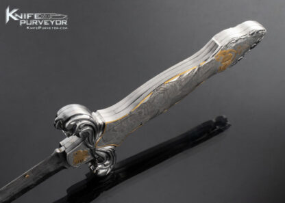 Shaun and Sharla Hansen Custom Knife Sole Authorship Engraved Samurai Dual Action Automatic Dagger 24Kt Gold Inlays with Guard Release - Image 6