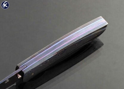 William Tuch Custom Knife Devin Thomas Raindrop Damascus Carved Scale Auto Linerlock Folder - Image 6