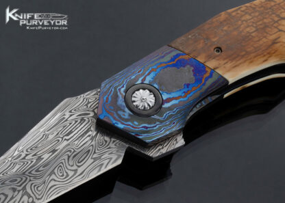 Alistair Bastian Custom Knife Mammoth and Damascus Timascus Linerlock Flipper - Image 2