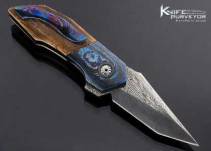Alistair Bastian Custom Knife Mammoth and Damascus Timascus Linerlock Flipper - Image 3