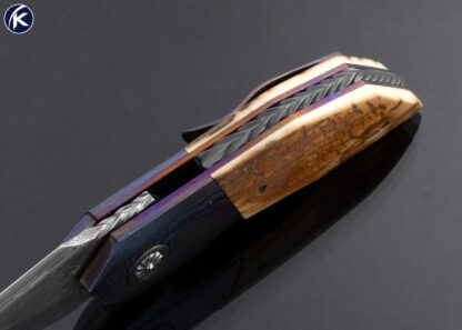 Alistair Bastian Custom Knife Mammoth and Damascus Timascus Linerlock Flipper - Image 5