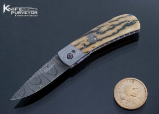 Butch Vallotton Custom Knife Damascus and Mammoth Auto Linerlock 16966