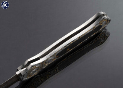 Joe Kious Custom Knife Amber Interframe and Gold Inlaid Auto Engraved by Julie Warenski - Image 6