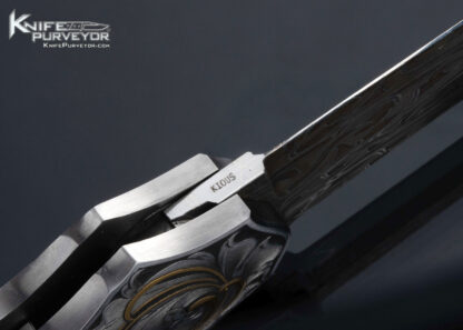 Joe Kious Custom Knife Amber Interframe and Gold Inlaid Auto Engraved by Julie Warenski - Image 8
