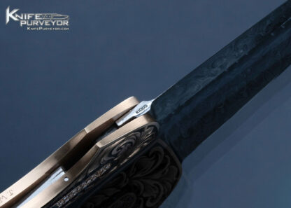Joe Kious Custom Knife Blue Lapis Lazuli Interframe Solid Rose Gold and Diamond Encrusted Julie Warenski Engraved Lockback with Gold Toothpick - Image 9