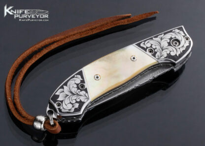 Mike Whiskers Allen Custom Knife Engraved and Gold Lip Pearl Bolster Release Auto - Image 3