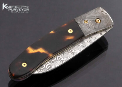 R.B. Johnson Custom Knife Damasteel Gibeon Meteorite and Amber Over 24kt Gold Leaf Linerlock - Image 3