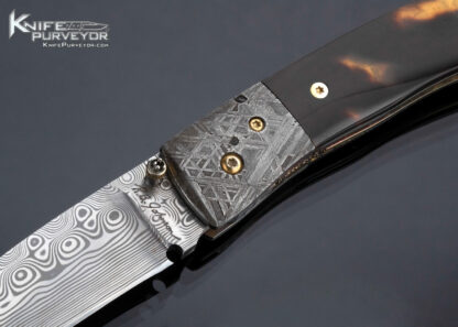 R.B. Johnson Custom Knife Damasteel Gibeon Meteorite and Amber Over 24kt Gold Leaf Linerlock - Image 2