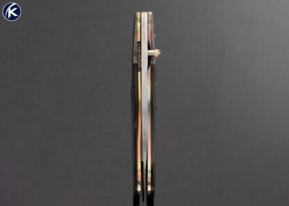 R.B. Johnson Custom Knife Damasteel Gibeon Meteorite and Amber Over 24kt Gold Leaf Linerlock 16956