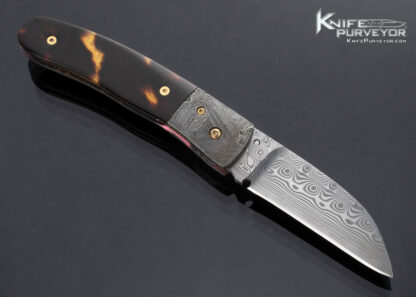 R.B. Johnson Custom Knife Damasteel Gibeon Meteorite and Amber Over 24kt Gold Leaf Linerlock - Image 4