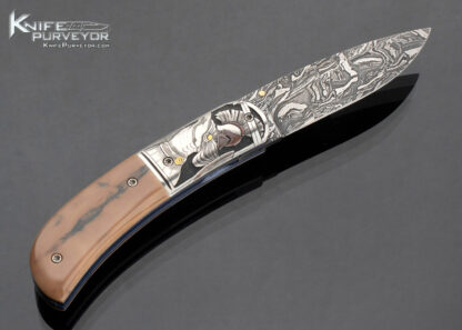 Jody Muller Custom Knife Sole Authorship Damascus and Engraved "Spartans" Linerlock - Image 5