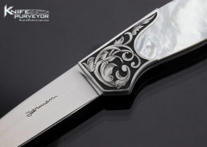 Tim Herman Custom Knife Sole Authorship Engraved Mother of Pearl Semi Interframe Lockback - Image 2
