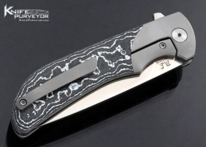 Katsu Custom Knife Michael Emler Design Titanium Frame Lock with White Storm Fat Carbon Fiber Scales Flipper - Image 3