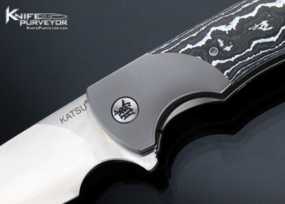 Katsu Custom Knife Michael Emler Design Titanium Frame Lock with White Storm Fat Carbon Fiber Scales Flipper - Image 2