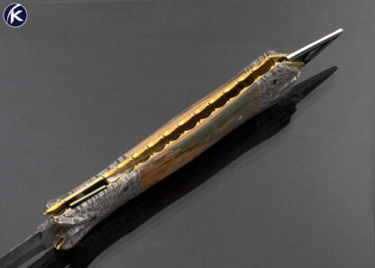 Frank Potter Custom Knife Robert Eggerling Mosaic Damascus and Mammoth Automatic Linerlock with Skull Crusher - Image 6