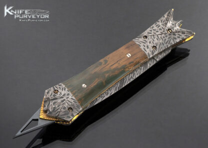 Frank Potter Custom Knife Robert Eggerling Mosaic Damascus and Mammoth Automatic Linerlock with Skull Crusher - Image 4