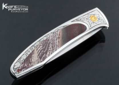 Scott Sawby Custom Knife Jasper Interframe Tern Selflock Engraved by Martin Butler with Gold Inlays - Image 3