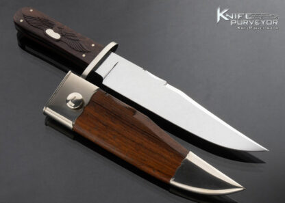 Buster Warenski Custom Knife Carved Rosewood and Nickel Silver Guard with Wood and Metal Scabbard 16892