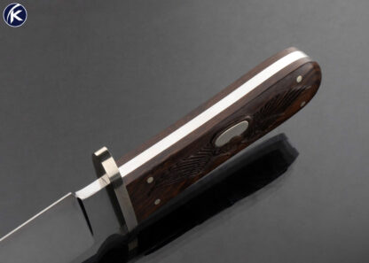 Buster Warenski Custom Knife Carved Rosewood and Nickel Silver Guard with Wood and Metal Scabbard - Image 6