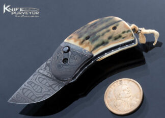 Philip Booth Custom Knife Damascus and Mammoth Button Release Automatic Minnow 16838