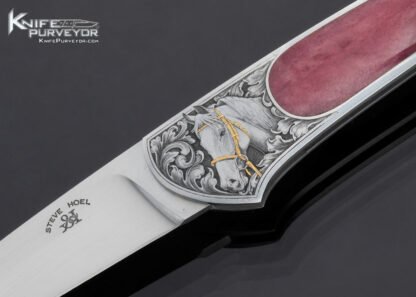 Steve Hoel Custom Knife Ron Smith Engraved Carnelian Interframe Lockback - Image 2