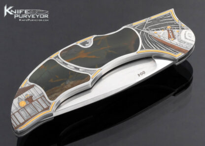 Warren Osborne Custom Knife Jon Robyn Engraved Jasper Double Interframe Lockback - Image 3