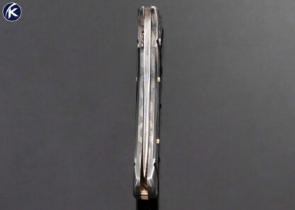 Darrel Ralph Custom Knife Damascus and Black Lip Tahitian Pearl Shell Linerlock Automatic with Gold Spine - Image 7