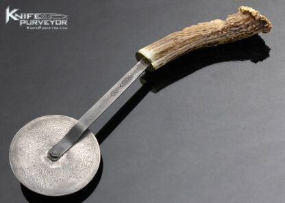 J.P. Miller Custom Knife Carved Stag Damascus Pizza Cutter 13949