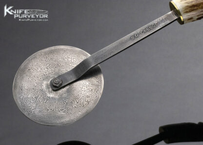 J.P. Miller Custom Knife Carved Stag Damascus Pizza Cutter - Image 2