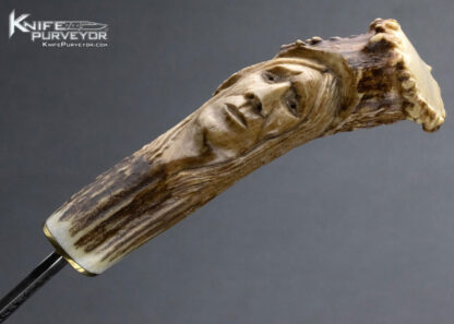 J.P. Miller Custom Knife Carved Stag Damascus Pizza Cutter - Image 4