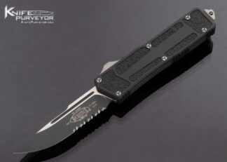 Microtech Custom Knife QD Scarab 2 Tone Blk Serrated w Tube 16741