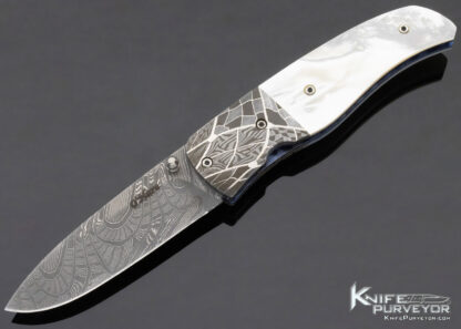 Sean O'Hare Custom Knife Mike Norris "Fire Clone" Damascus and Mother of Pearl Linerlock 11451