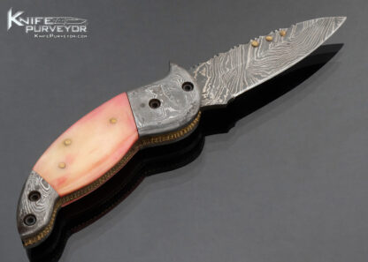 Crystal Craft Custom Knife Damascus and Pink Camel Bone Slip Joint 17006
