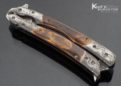 Suchat Jangtanong Custom Knife Balisong Damascus and Mammoth Butterfly Flipper - Image 4